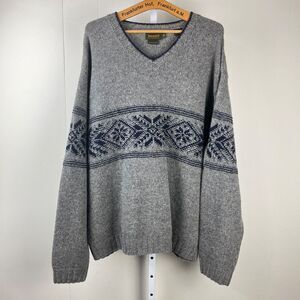 Vintage Timberland Handknit‎ Ski Sweater Mens XL Gray Blue Snowflake 100% Wool